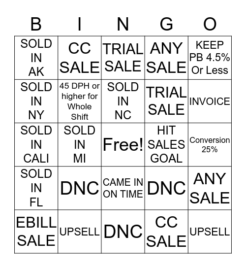 Sales Bingo Card