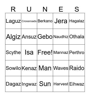 Runes Bingo Card