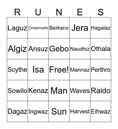Runes Bingo Card