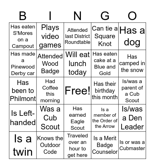 Scout Bingo Card