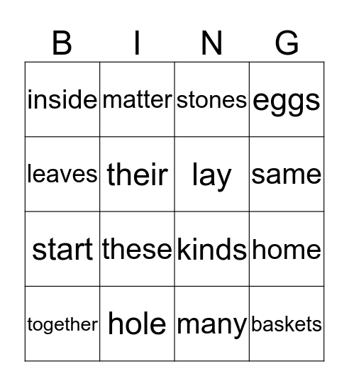 At Home in a Nest Bingo Card