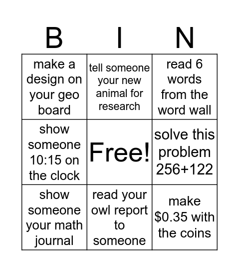 Open House Bingo Card