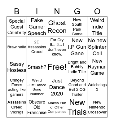 Ubisoft E3 Bingo Card