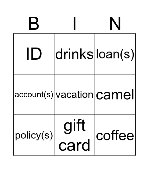 Banking BUZZ Word Bingo Card