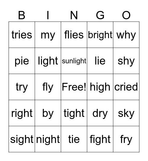 long "i" Bingo Card