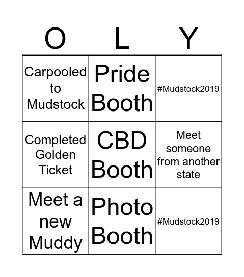 Mudstock - Peace, Love & Happiness Bingo Card