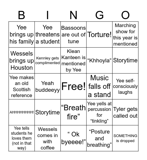 Band Bingo 2019 Bingo Card