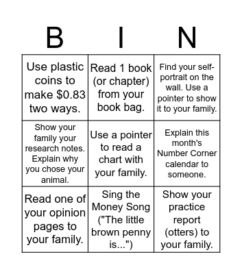 Open House Bingo Card