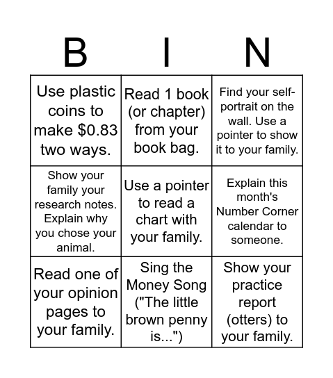 Open House Bingo Card