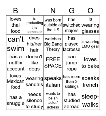 Find  Someone Who... Bingo Card