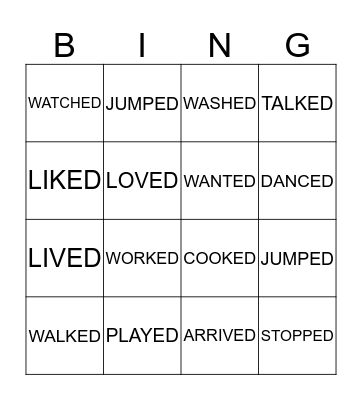 REGULAR VERBS Bingo Card