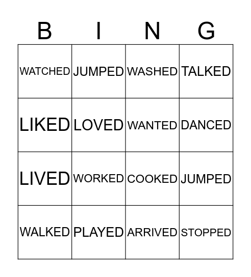 REGULAR VERBS Bingo Card