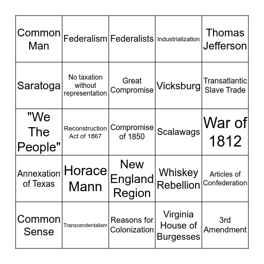 General Review Bingo Card