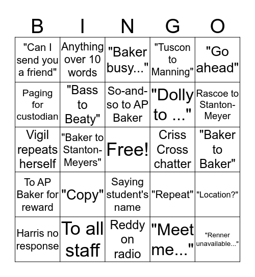 I'm Going to Throw the Walkie-Talkie Across the Room!!! Bingo Card