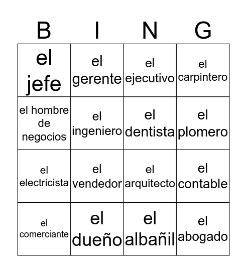 VOCABULARIO: CAPÍTULO 10 Bingo Card