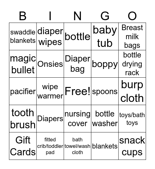 Baby Shower Bingo Card