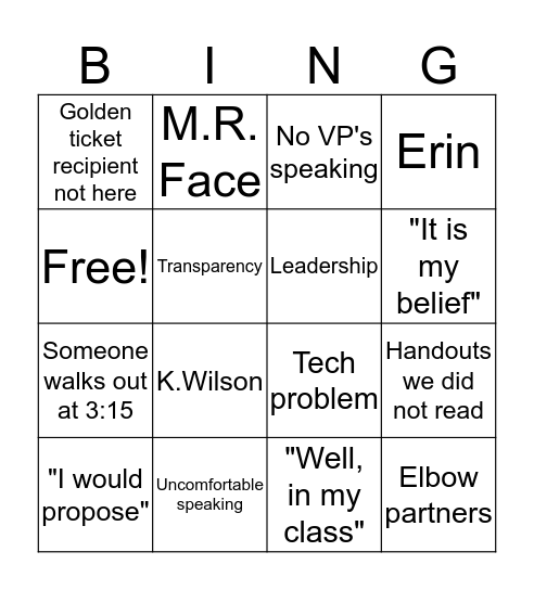 Staff meeting Bingo Card