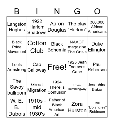 Harlem Renaissance  Bingo Card