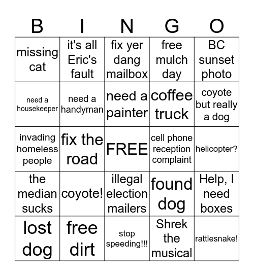 Nextdoor Bingo Card