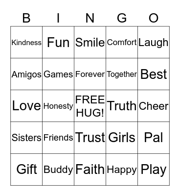 Friendship Bingo Card