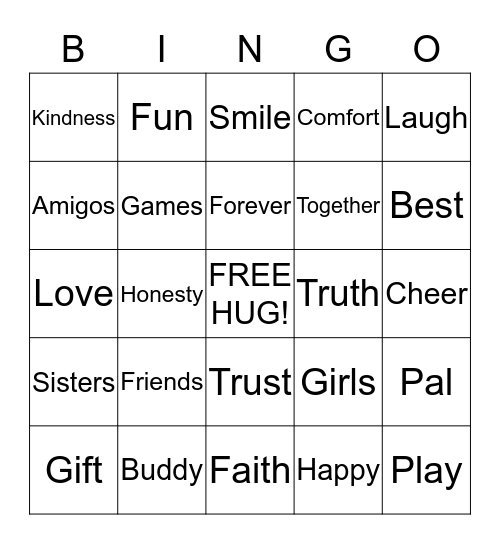 Friendship Bingo Card