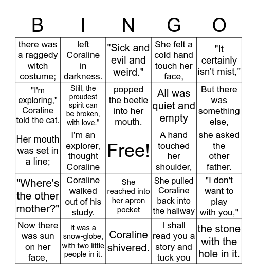 Coraline -Chapter 6 Bingo Card