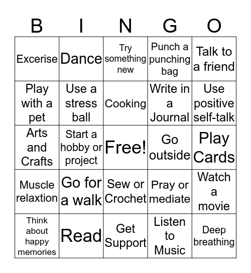 COPING METHODS  Bingo Card