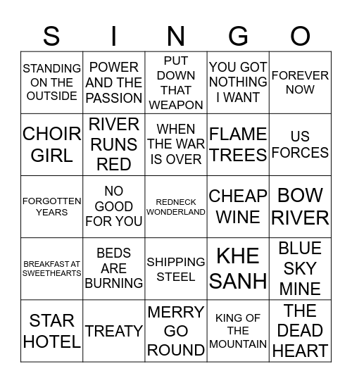 351 COLD CHISEL VS MIDNIGHT OIL Bingo Card