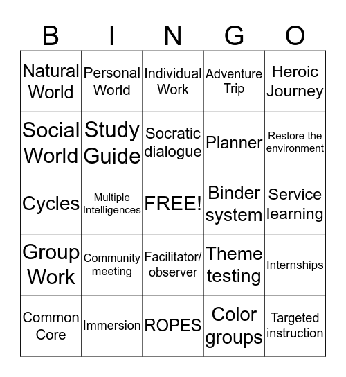 Mission Montessori Middle School  Bingo Card