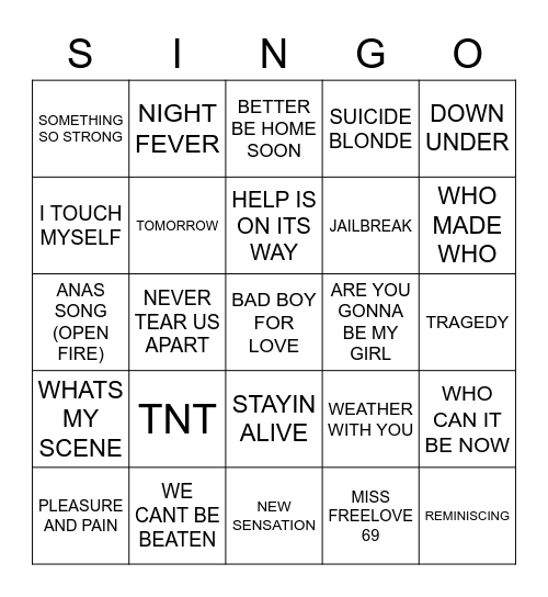 352 AUSSIE SONGS MIX-UP Bingo Card