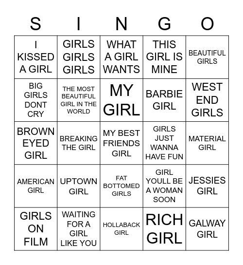 353 ITS ALL ABOUT THE GIRLS Bingo Card