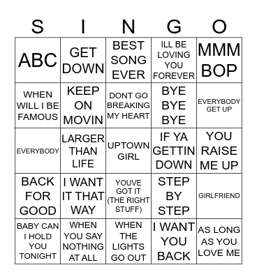 354 BOY BANDS MIX-UP Bingo Card