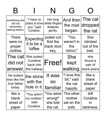 Coraline- Chapter 6 Bingo Card