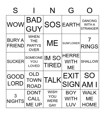 356 ARIA CHARTS TOP 25 MAY 2019 Bingo Card