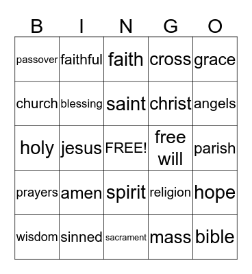 Confirmation Bingo Card