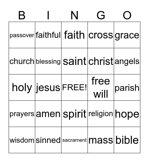 Confirmation Bingo Card