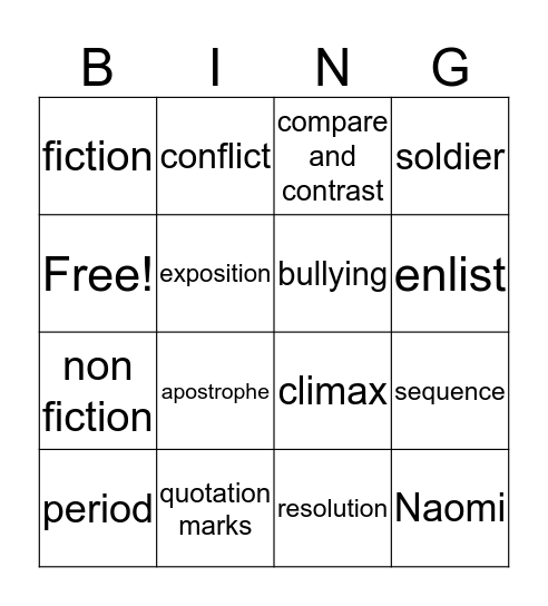 Vocabulary  Bingo Card