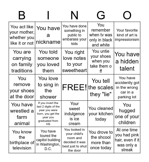 What Do You Know Bingo Card