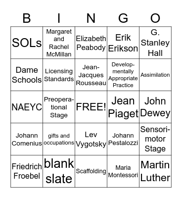 Early Childhood - Historical Overview Bingo Card
