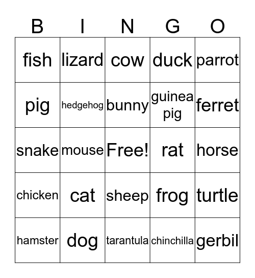 Pet Bingo Card