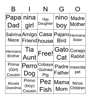 Spanish Bingo Card