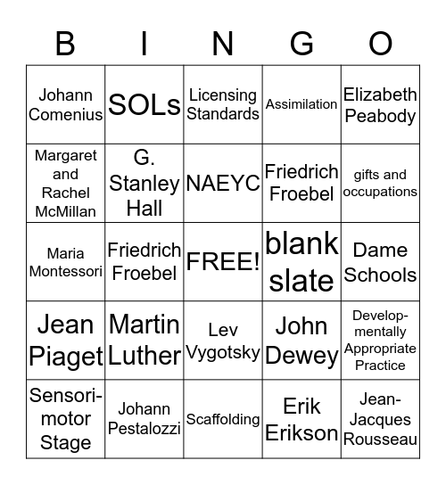 Early Childhood - Historical Overview Bingo Card