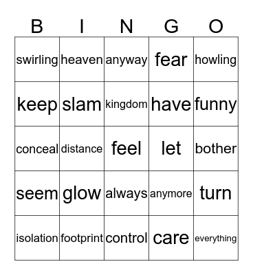 Let it go                -Frozen o.s.t.- Bingo Card