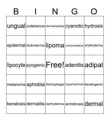 Medical Terms Bingo Card