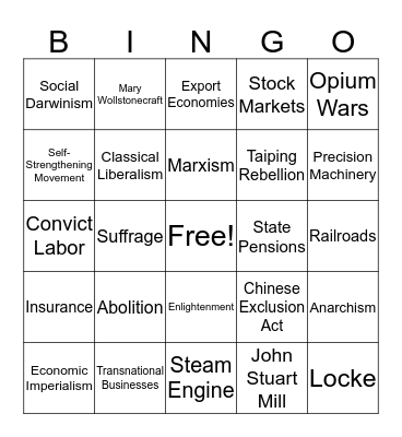 Period 5 Bingo Card