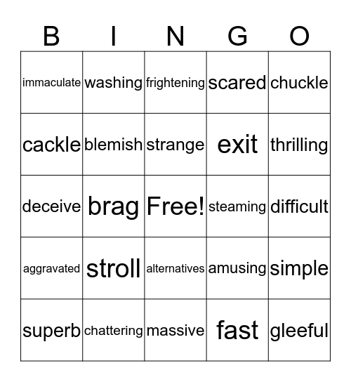 Synonyms  Bingo Card