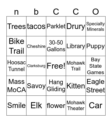 North Berkshire Bingo Card