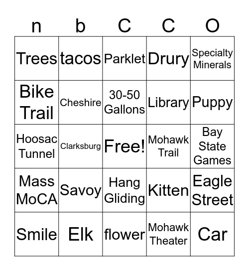 North Berkshire Bingo Card