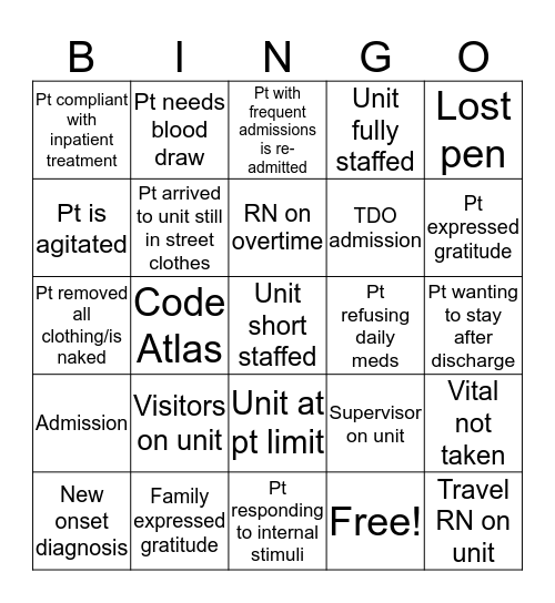 Behavioral Bingo Card