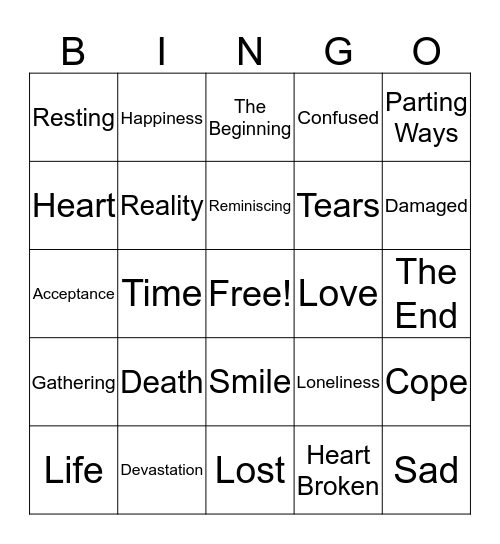 Contemplating Death Bingo Card